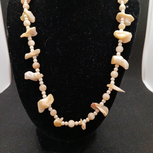 Vintage Mother of Pearl Nugget & Pearl Strand Necklace 24" ~ Beach Wedding - Picture 7 of 8